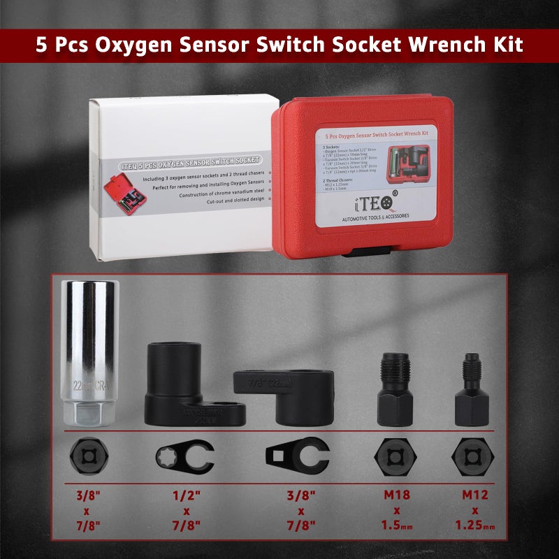 ITEQ 5 Pcs Automotive Oxygen Sensor Socket Wrench Remover tool and Thread Chaser Set - Image 2